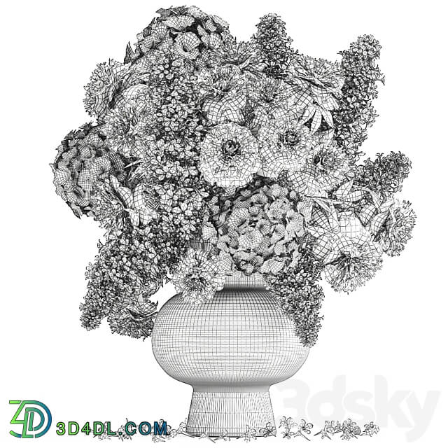 Bouquet 144. hydrangea flowers vase peonies luxury decor lilac stele large beautiful delicate inerier decorative eco design 3D Models