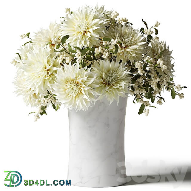 Bouquet of white chrysanthemums with snowberry twigs