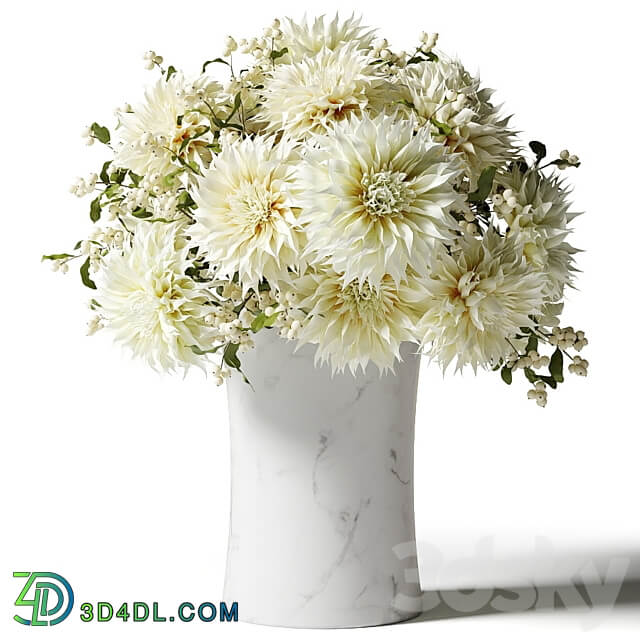 Bouquet of white chrysanthemums with snowberry twigs