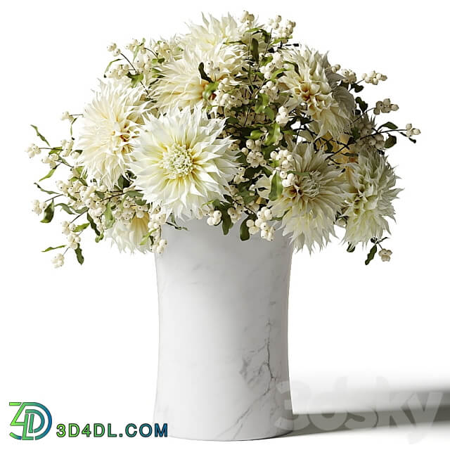 Bouquet of white chrysanthemums with snowberry twigs