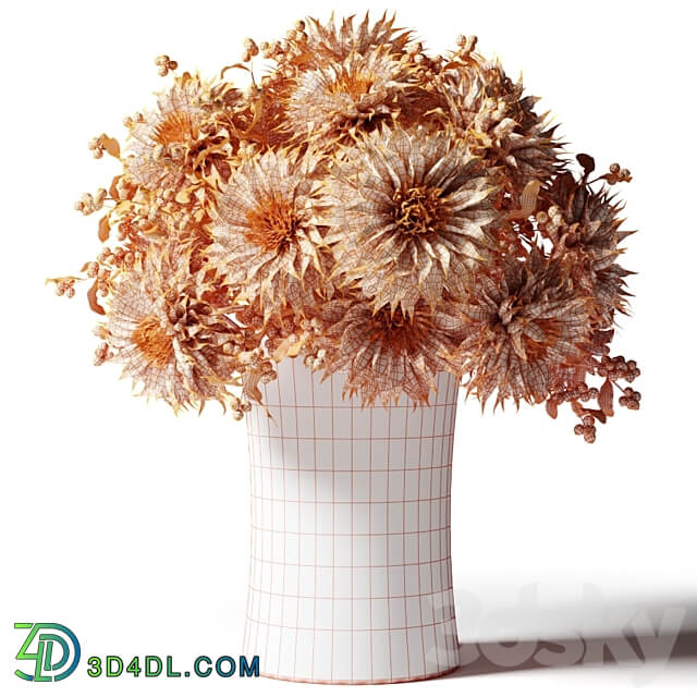 Bouquet of white chrysanthemums with snowberry twigs