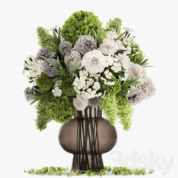 Bouquet 151. hydrangea green flowers vase lilac peonies glass petals eco design 3D Models 