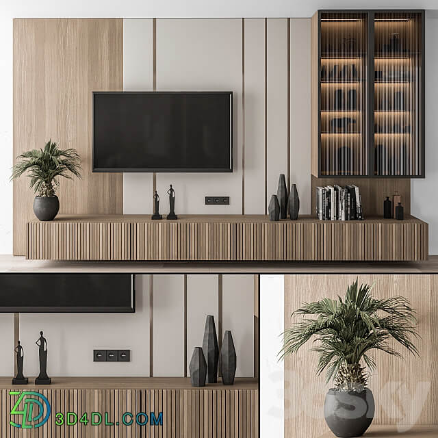 TV Wall Wood and Glass Display Cabinets Set 18