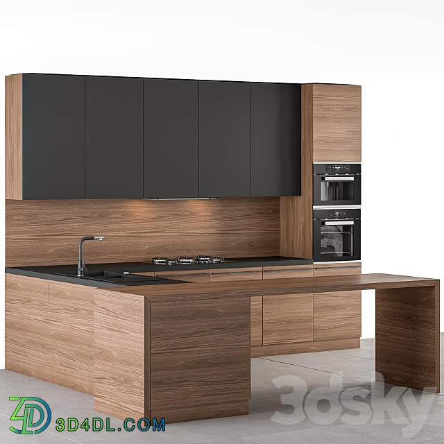 Kitchen Modern Wooden and Black 59 Kitchen 3D Models 3DSKY