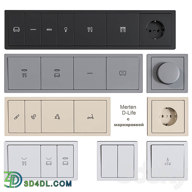 Schneider Electric sockets and switches with markings Miscellaneous 3D Models 3DSKY