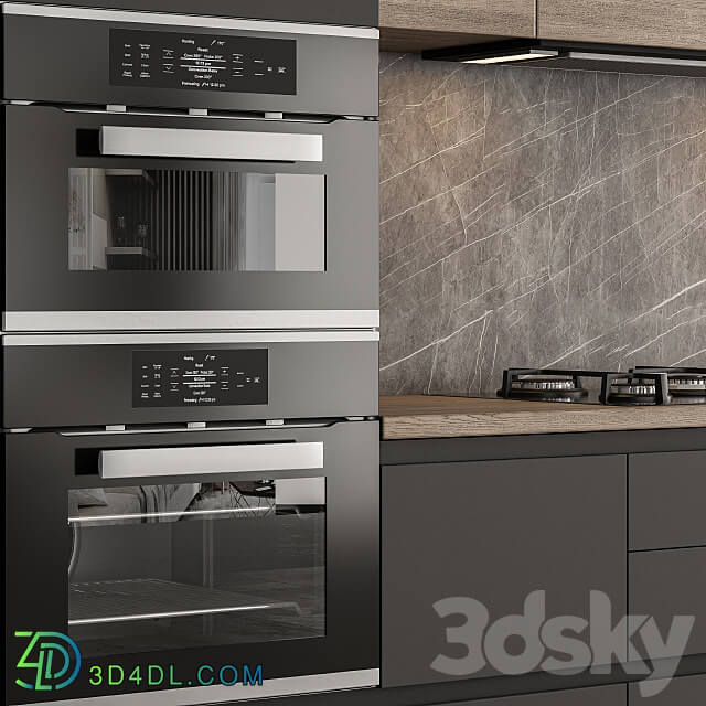 Kitchen Modern Black and Wood 65 Kitchen 3D Models 3DSKY