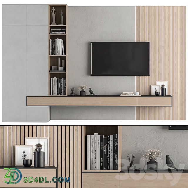TV Wall Wood and Concrete Set 26 TV Wall 3D Models 3DSKY