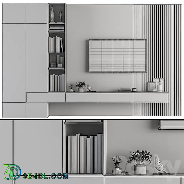 TV Wall Wood and Concrete Set 26 TV Wall 3D Models 3DSKY