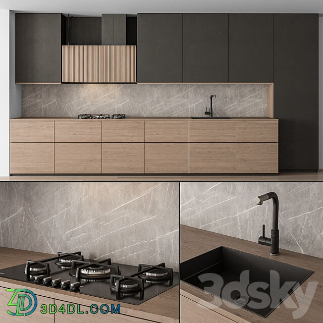 Kitchen Modern Black and Wood 76 Kitchen 3D Models 3DSKY