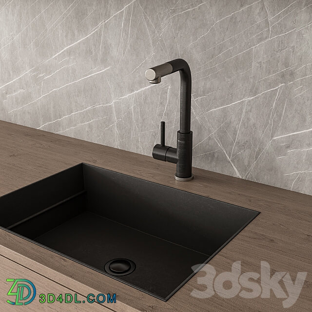 Kitchen Modern Black and Wood 76 Kitchen 3D Models 3DSKY