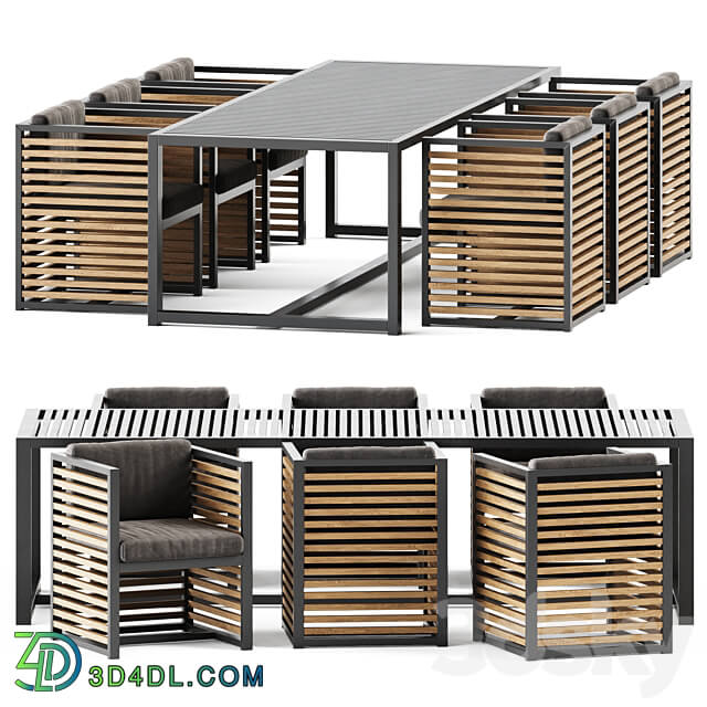 Outdoor Table and Armchair Dna teak by Gandia Blasco Outdoor furniture Table Chair 3D Models 3DSKY