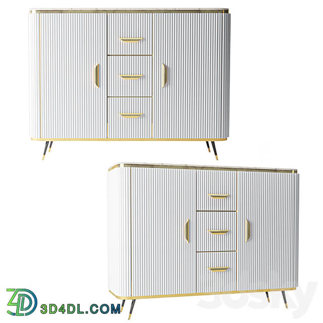 White Sideboard DoorsDrawersShelves Faux Marble Top Buffet in Small Sideboard Chest of drawer 3D Models 3DSKY