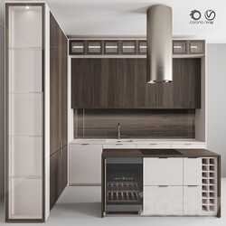 Kitchen No. 100 Dark Wood and Beige Kitchen 3D Models 3DSKY 