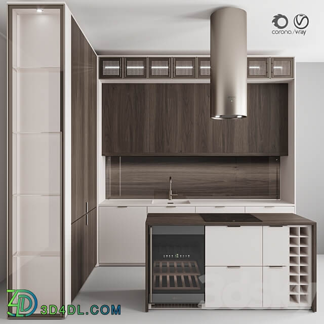 Kitchen No. 100 Dark Wood and Beige Kitchen 3D Models 3DSKY