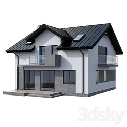 Modern two storey cottage with two balconies and dormers 3D Models 3DSKY 