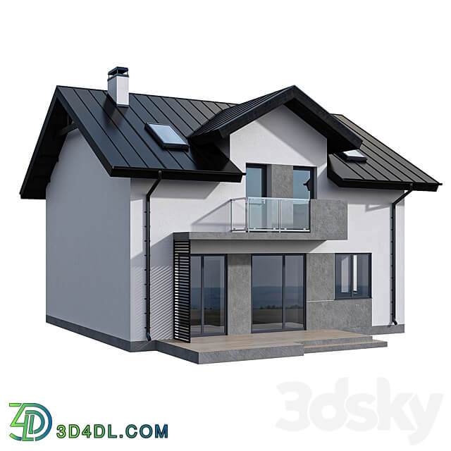 Modern two storey cottage with two balconies and dormers 3D Models 3DSKY