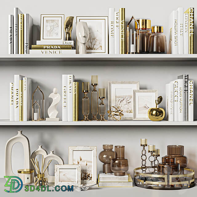 Decorative Set 37. White and gold books. 3D Models 3DSKY