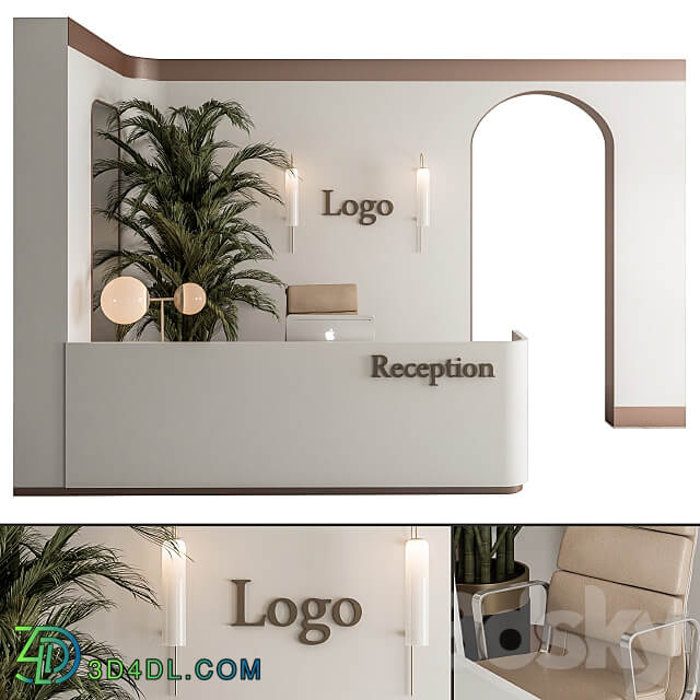 Reception Desk and Wall Decoration Office Set 239 3D Models 3DSKY