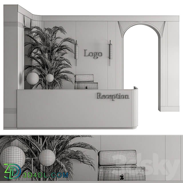 Reception Desk and Wall Decoration Office Set 239 3D Models 3DSKY