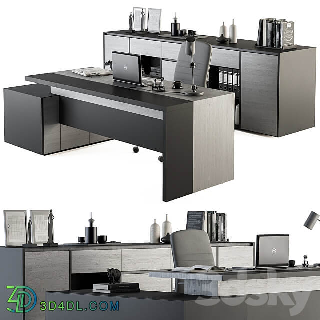 Boss Desk Gray Wood and Black Office Furniture 248 3D Models 3DSKY