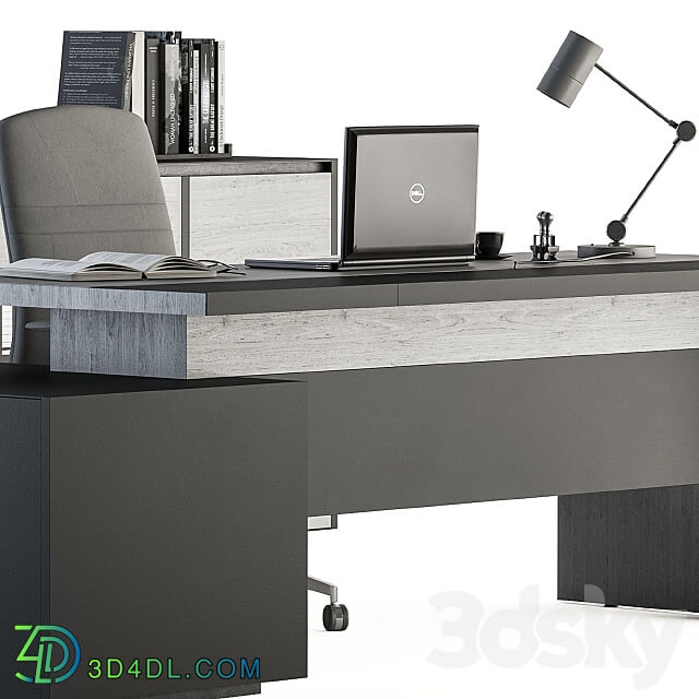 Boss Desk Gray Wood and Black Office Furniture 248 3D Models 3DSKY
