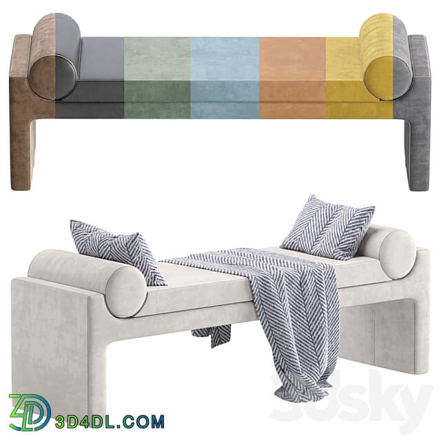 Coco Republic Bleecker Bench Velvet and Leather 8 set 3D Models 3DSKY