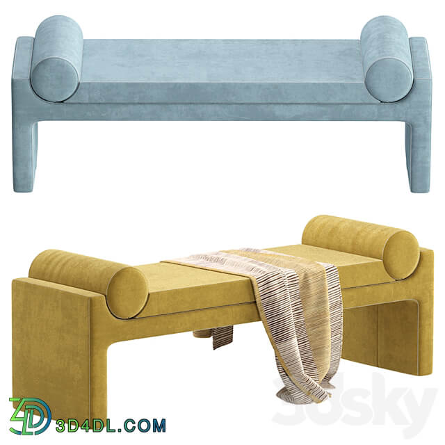 Coco Republic Bleecker Bench Velvet and Leather 8 set 3D Models 3DSKY