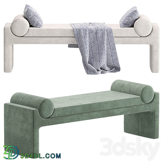 Coco Republic Bleecker Bench Velvet and Leather 8 set 3D Models 3DSKY