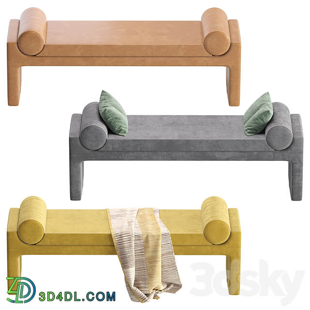 Coco Republic Bleecker Bench Velvet and Leather 8 set 3D Models 3DSKY