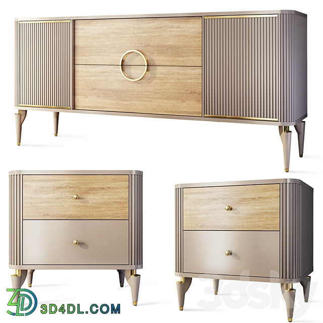 Chest of drawers and bedside table Art Deco Sanvito. Nightstand sideboard Bellona Sideboard Chest of drawer 3D Models 3DSKY