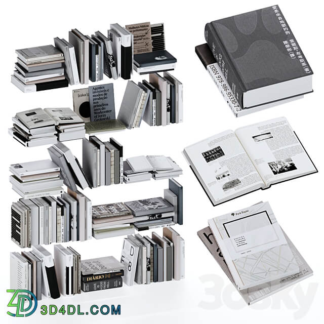 Gray and white books set vol4 3D Models 3DSKY