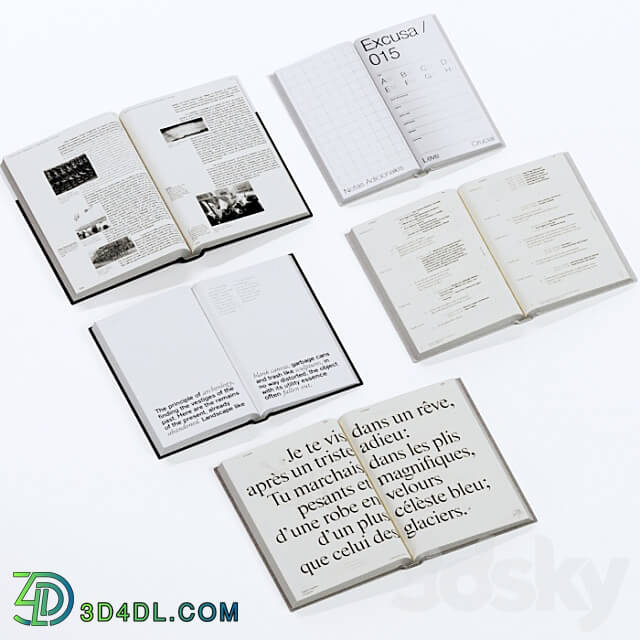 Gray and white books set vol4 3D Models 3DSKY