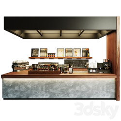 Design project of a coffee shop with a showcase with desserts and sweets and a coffee machine. Cafe 3D Models 