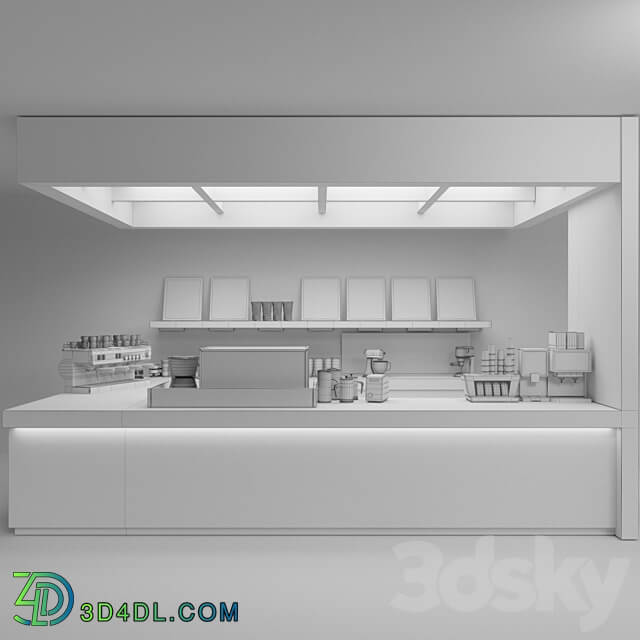 Design project of a coffee shop with a showcase with desserts and sweets and a coffee machine. Cafe 3D Models