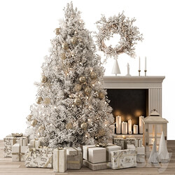 Christmas Decoration 26 Christmas Gold and White Tree with Gift 3D Models 3DSKY 