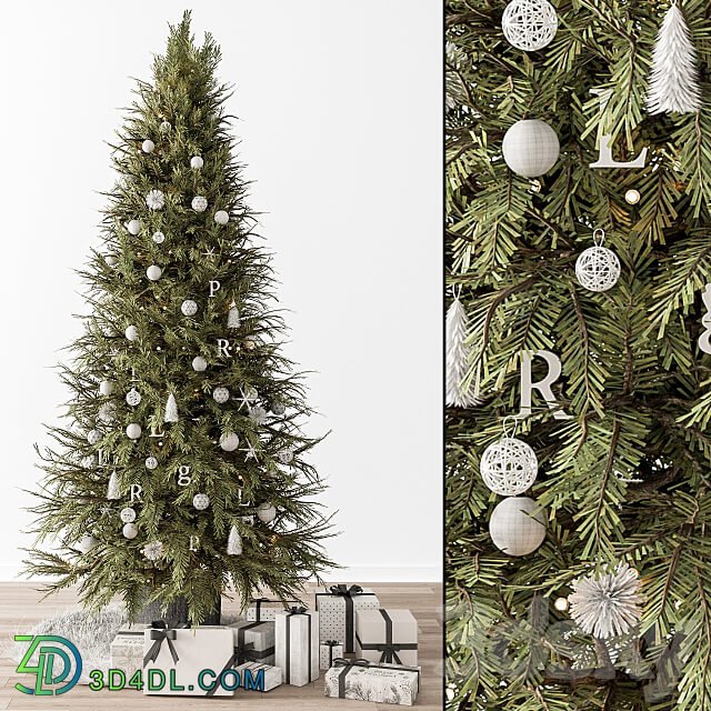 Christmas Decoration 33 Christmas Green and White Tree with Gift 3D Models 3DSKY