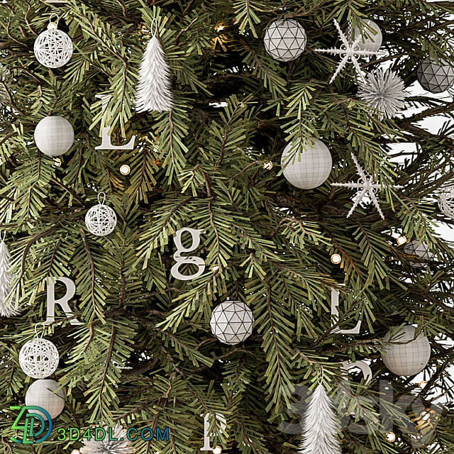 Christmas Decoration 33 Christmas Green and White Tree with Gift 3D Models 3DSKY
