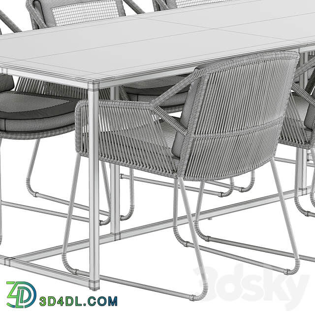 Outdoor Garden Woven Dining Set Table Chair 3D Models