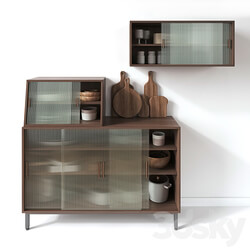 Wooden Glass Cabinets with Kitchen accessories 3D Models 