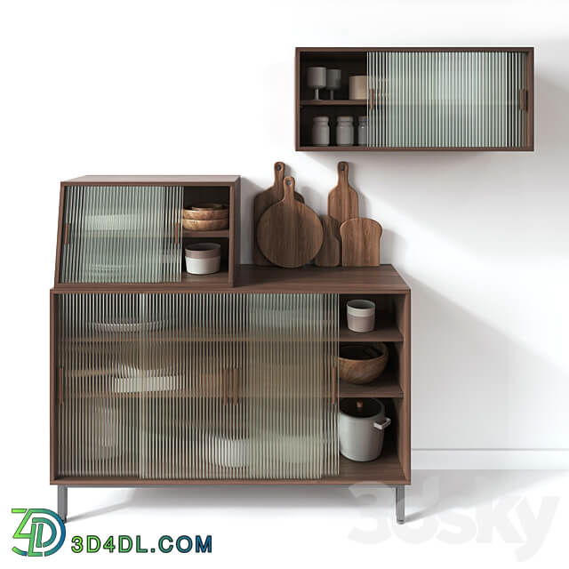 Wooden Glass Cabinets with Kitchen accessories 3D Models