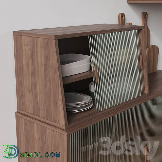 Wooden Glass Cabinets with Kitchen accessories 3D Models