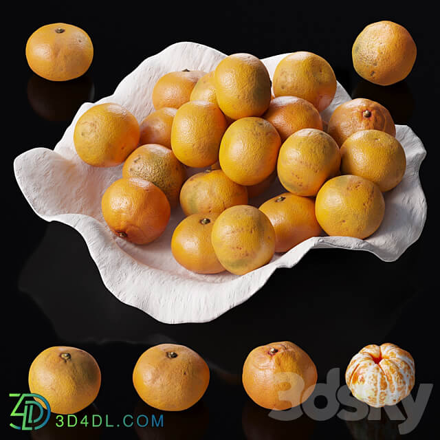 Tangerines in a clay bowl 3D Models