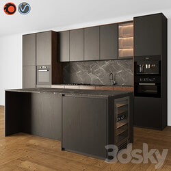 Kitchen Modern 05 Black Wood Kitchen 3D Models 