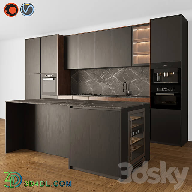 Kitchen Modern 05 Black Wood Kitchen 3D Models