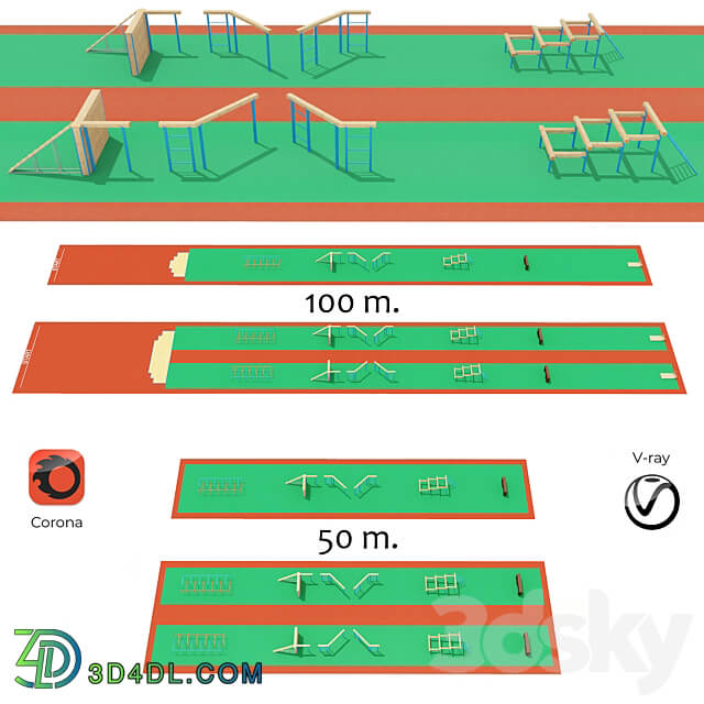 Obstacle course with rubber crumb coating 3D Models