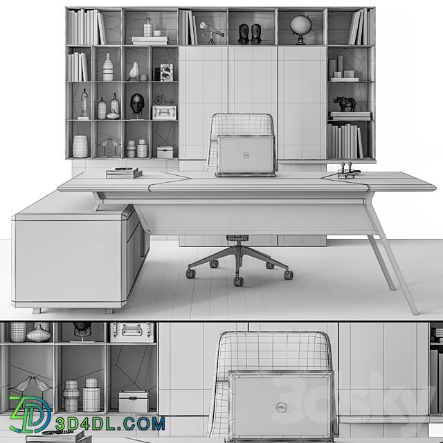 Manager Desk and Library Wood and Black Office Furniture 266 3D Models