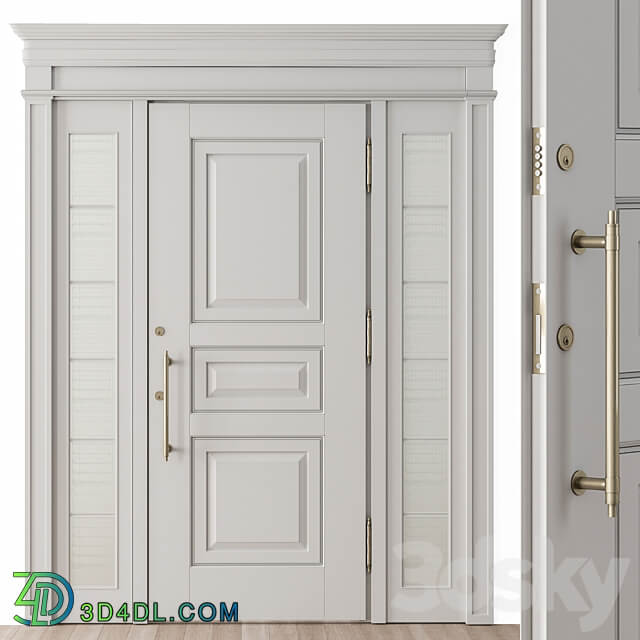 White and Glass Classic Front Door Set 38 3D Models