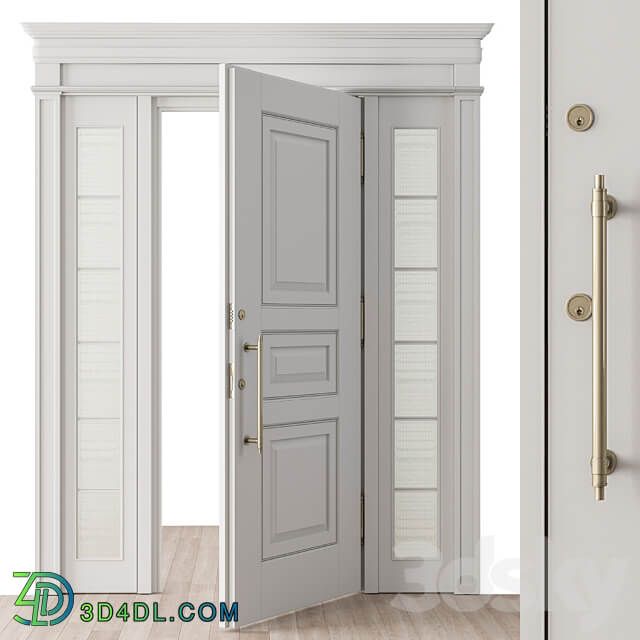 White and Glass Classic Front Door Set 38 3D Models