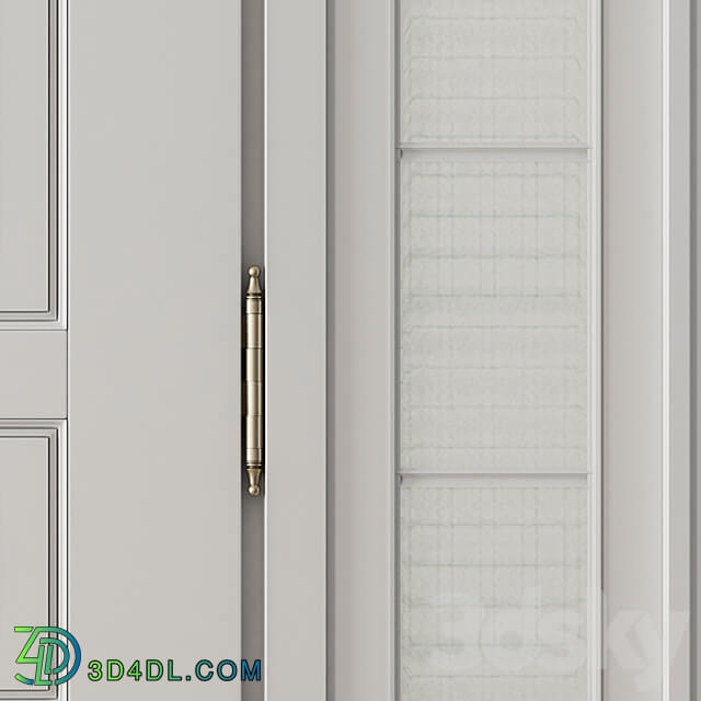 White and Glass Classic Front Door Set 38 3D Models