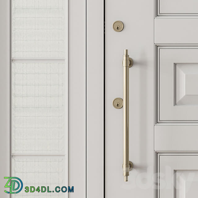 White and Glass Classic Front Door Set 38 3D Models